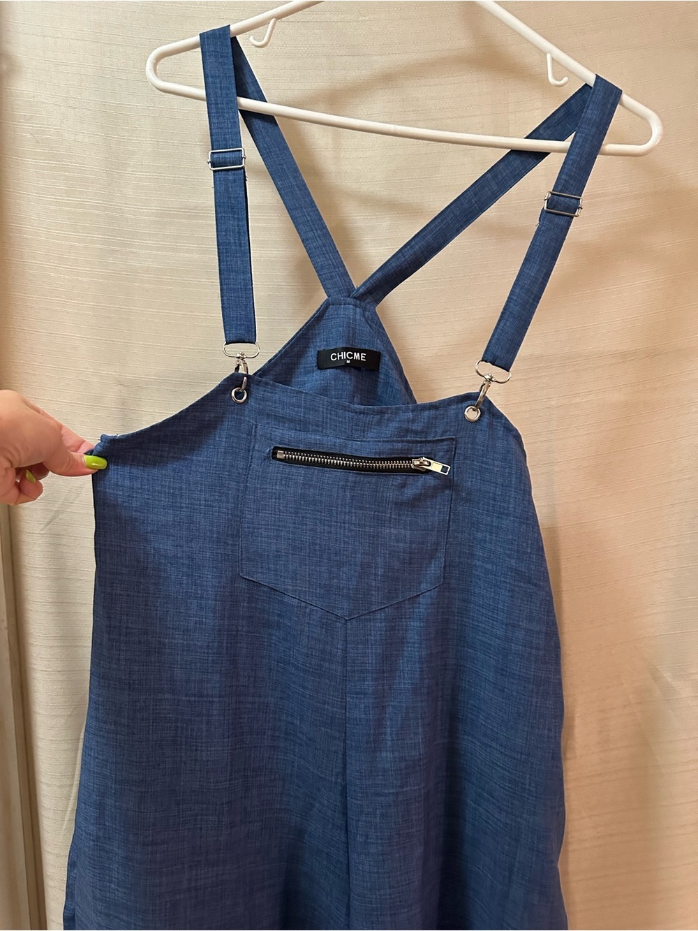 CHICME Blue Wide Leg Overall Jumpsuit Adjustable Strap Pocket Romper Medium - Picture 2 of 8